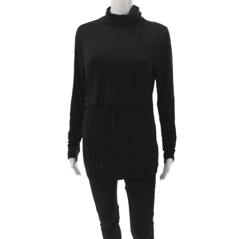 Seraphine Women Maternity Tunic T-Shirt Black Turtleneck Long Sleeve Size L